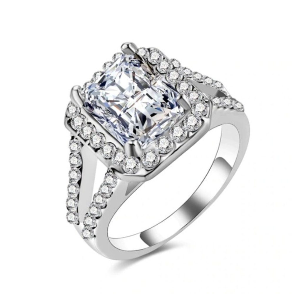 💝 Radiant Cut Dazzling Zircon Cross Double Layer Rings for Women, PD609
